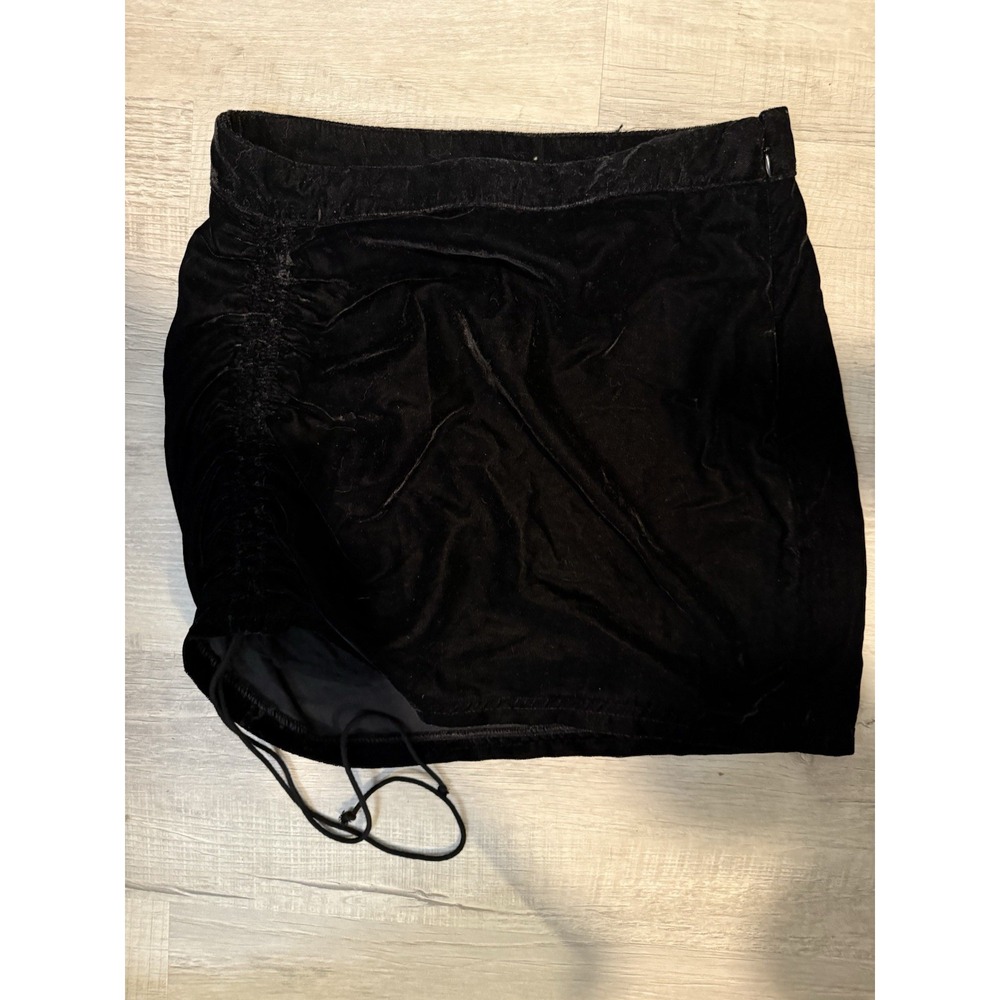 NWT! Free People Black Velvet Mini Skirt Ruched Drawstring Side Size 4
